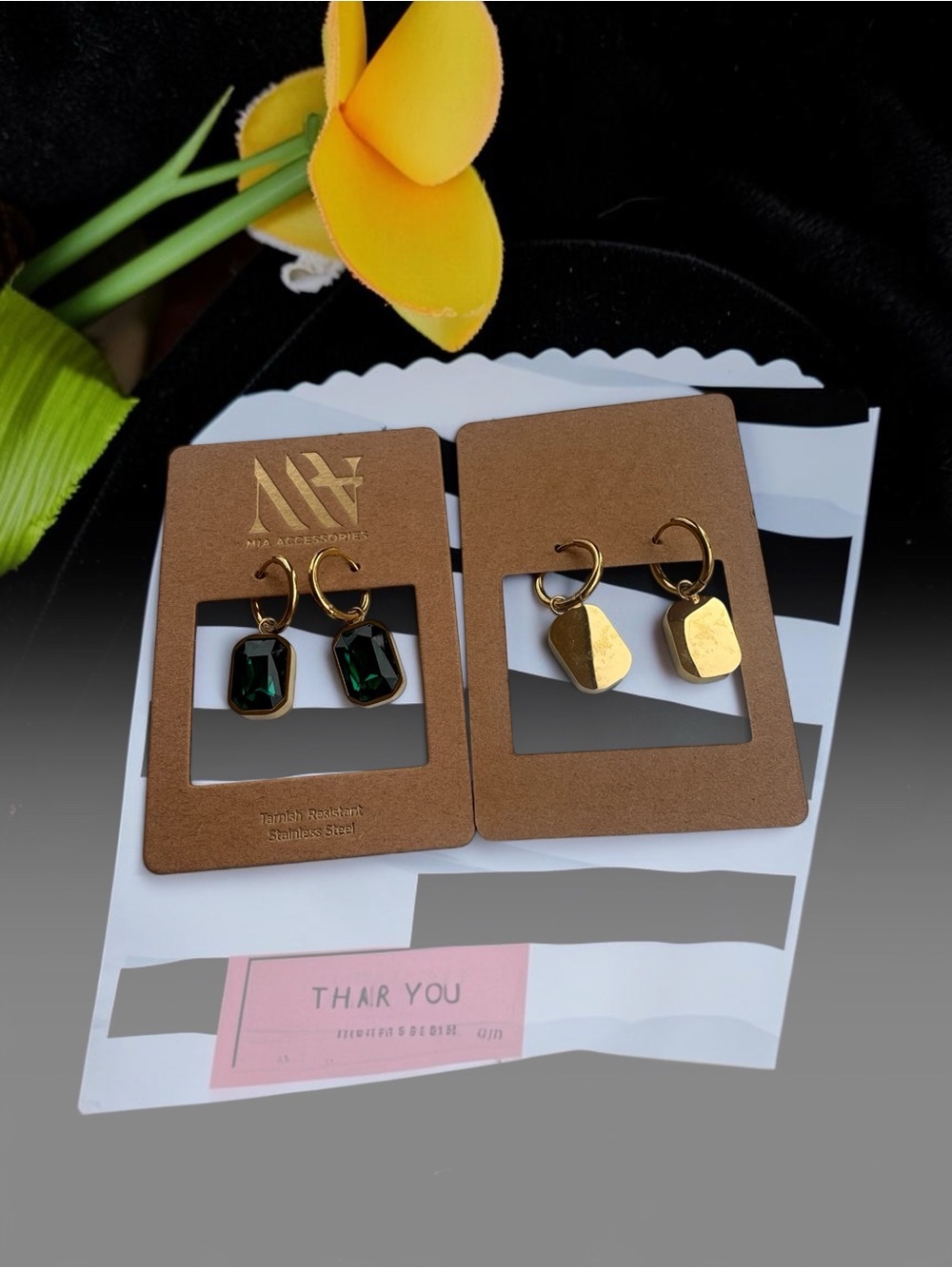 18K Gold Plated Emerald Green Crystal Drop Earrings – Stainless Steel